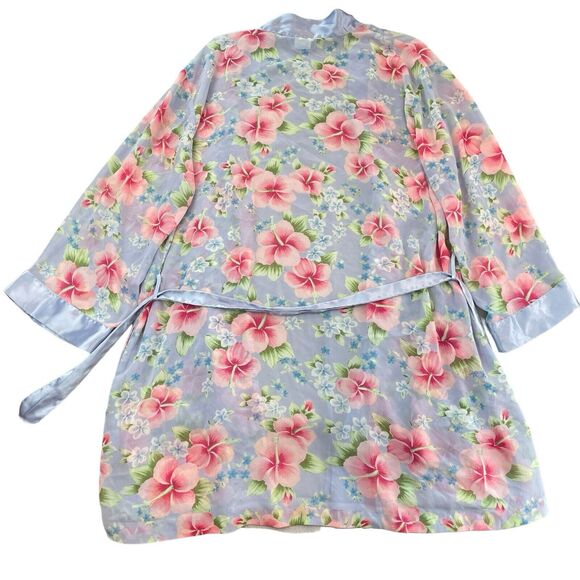 VTG Cabernet Satin Wrap Robe W/ Chemise Nightgown Sz L Floral Silky Romantic - Picture 11 of 14